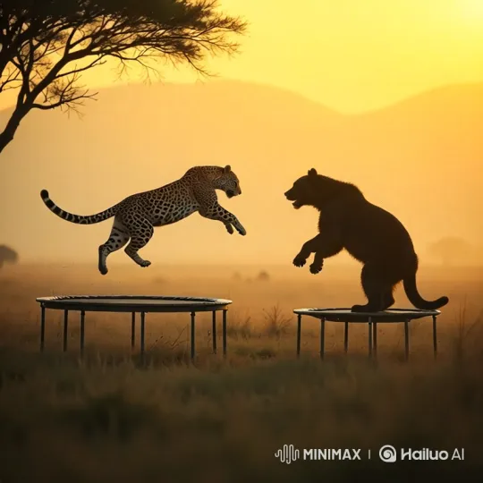 Animals' Play Turns to Alarm as Hunters Arrive – AI Generated Video | Hailuo AI