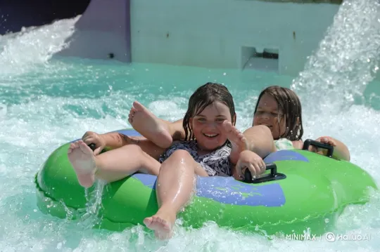 Girls Playfully Teasing Each Other at Water Park – AI Generated Video | Hailuo AI