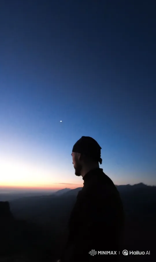 Silhouetted Figure on Mountain Peak to Panoramic View of Earth in Space – AI Generated Video | Hailuo AI