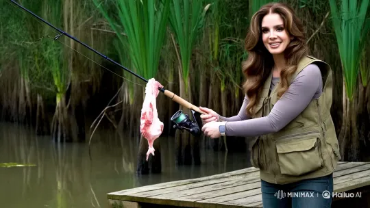 Woman Catches Alligator with Chicken Leg in Swamp – AI Generated Video | Hailuo AI