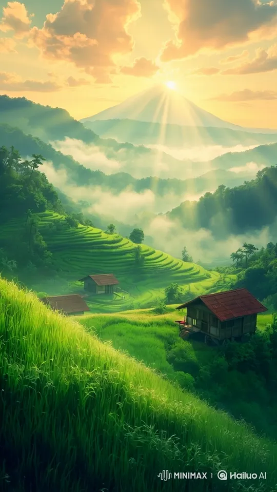 Sunrise Serenity Over Mountain Rice Terraces – AI Generated Video | Hailuo AI