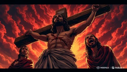 Title: "Epic Crucifixion Scene with Turbulent Sky" – AI Generated Video | Hailuo AI
