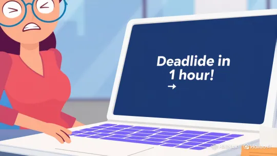 Stressed Woman Relieved by AI as Deadline Looms – AI Generated Video | Hailuo AI