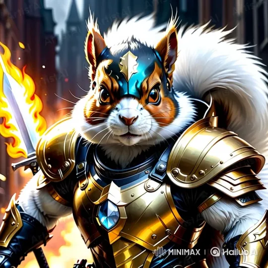 Squirrel Warrior Battles Armored Pitbulls in Flame-Blue Aura – AI Generated Video | Hailuo AI