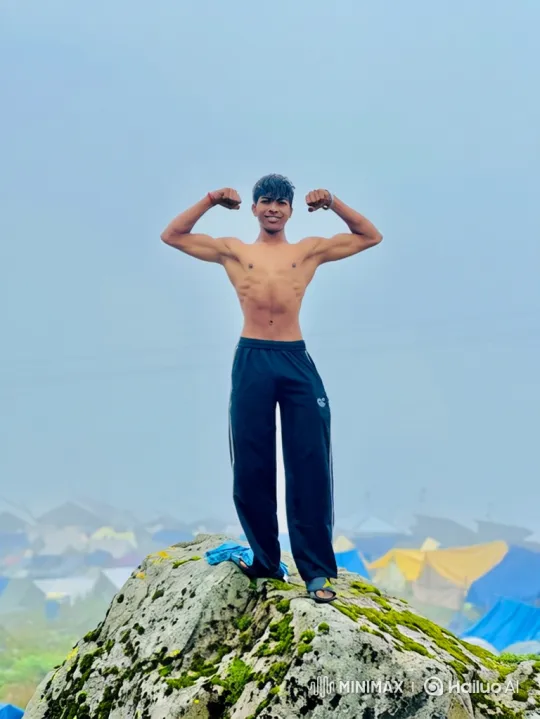 Man Flexes on Mountain with Panoramic Earth View – AI Generated Video | Hailuo AI