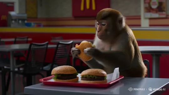Monkey Enjoys Burgers at McDonald's – AI Generated Video | Hailuo AI