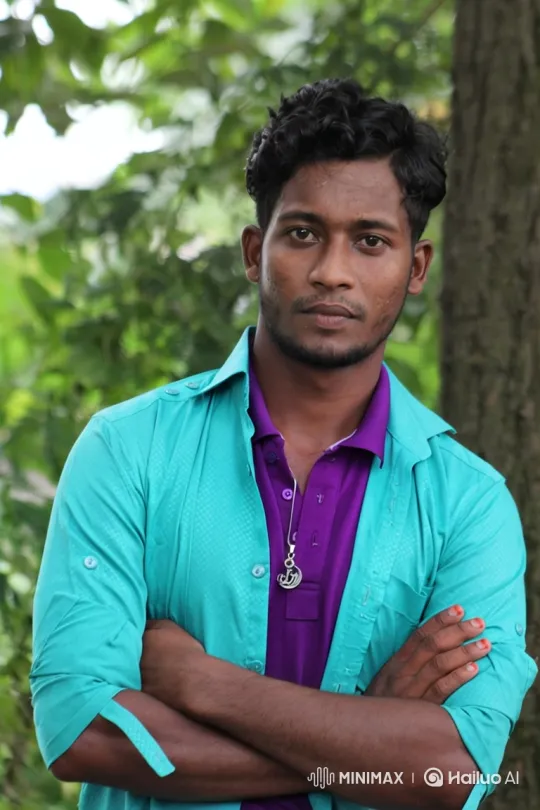 Young Man Transitions from Serious to Gentle Smile in Nature – AI Generated Video | Hailuo AI