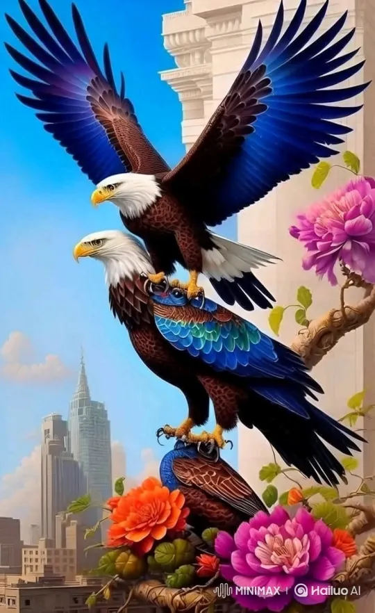 Majestic Bald Eagles Over Modern Cityscape – AI Generated Video | Hailuo AI