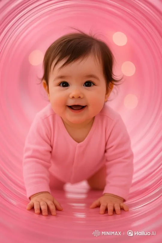 Baby Girl's Joyful Crawl in Pink Tunnel – AI Generated Video | Hailuo AI