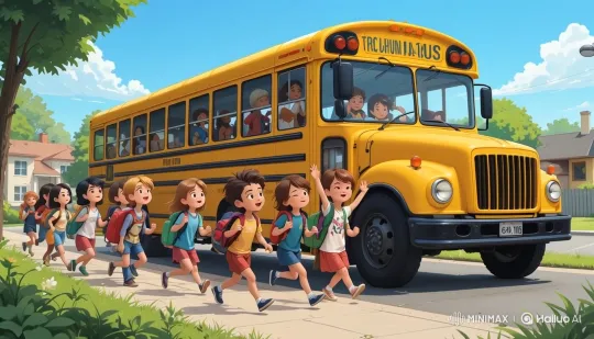 Children's Cheerful Morning Bus Ride to School – AI Generated Video | Hailuo AI