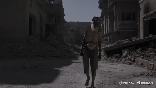 Elderly Man Collapses in Destroyed Gaza City – AI Generated Video | Hailuo AI