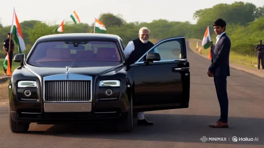 PM Modi Greets Young Man by Luxury Rolls-Royce – AI Generated Video | Hailuo AI