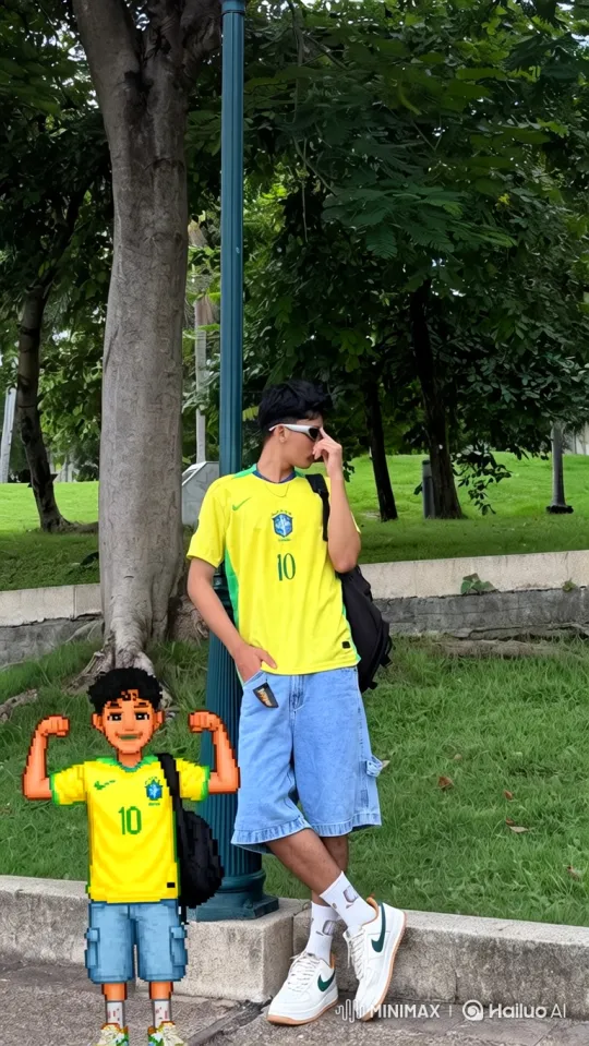 Young Man and His Pixelated Self in a Park – AI Generated Video | Hailuo AI