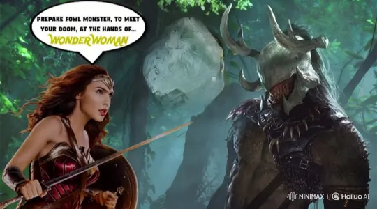 Wonder Woman Faces a Powerful Demon in a Dark Forest Standoff – AI Generated Video | Hailuo AI