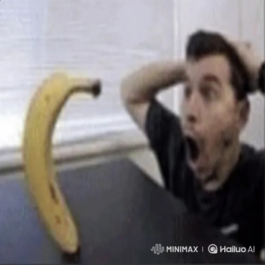 Man Stunned by Levitating Banana in Static Shot – AI Generated Video | Hailuo AI