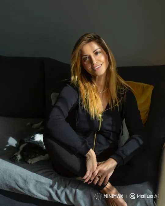 Intimate Scene of Woman and Sleeping Dog Captures Tranquility – AI Generated Video | Hailuo AI