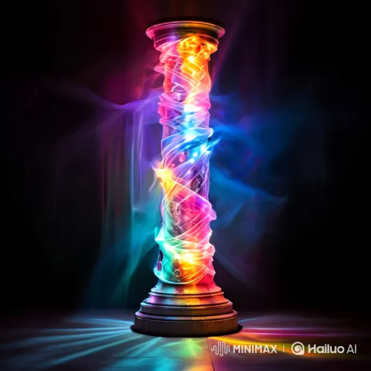Dynamic Light Spectacle Around Spinning Pillar – AI Generated Video | Hailuo AI