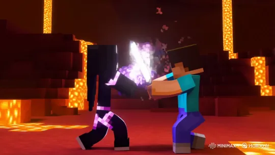 Steve Purifies Corrupted Alex with Sun in Minecraft Nether – AI Generated Video | Hailuo AI