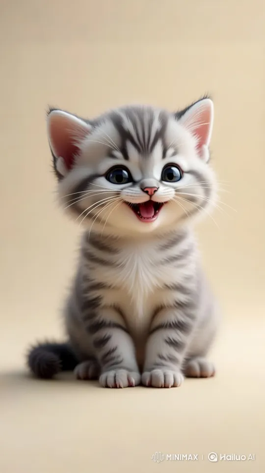 Cuteness Overload: A Close-Up of a Happy Tabby Kitten – AI Generated Video | Hailuo AI