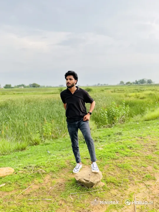 Young Man Contemplates on Rock Amidst Expansive Greenery – AI Generated Video | Hailuo AI