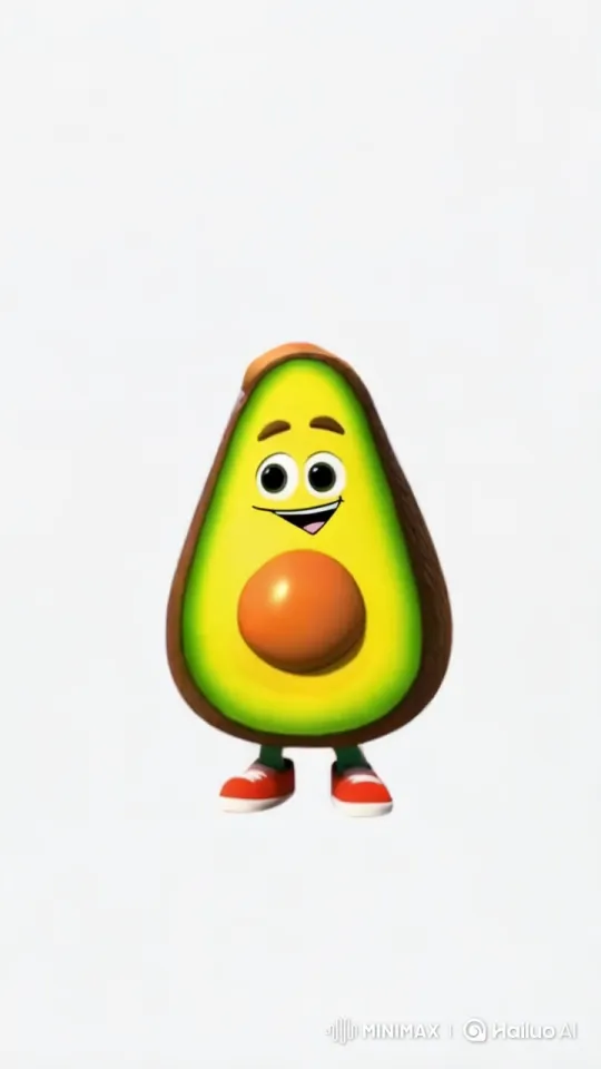Avocado Character Explores Vibrant Mask Exhibition – AI Generated Video | Hailuo AI