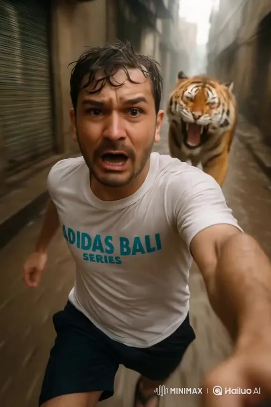 Rihan Flees from a Tiger in the Wilderness – AI Generated Video | Hailuo AI