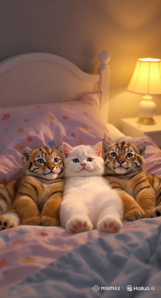 Synchronized Baby Animals on a Bed – AI Generated Video | Hailuo AI