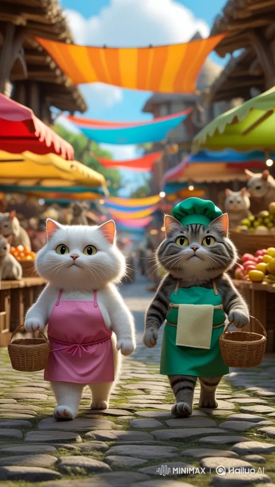 Anthropomorphic Cats Visit a Vegetable Shop – AI Generated Video | Hailuo AI