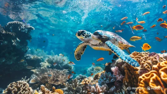 Graceful Sea Turtle Glides Over Vibrant Reef – AI Generated Video | Hailuo AI