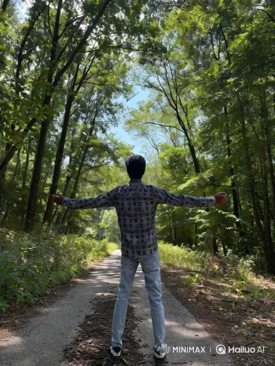 Mystical Forest Triumph: Man Embraces Nature's Magic – AI Generated Video | Hailuo AI