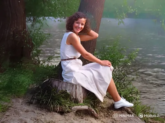 Woman Embraces Tree by River, Finds Peace – AI Generated Video | Hailuo AI