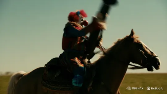Clown Fires Bazooka on Horseback in Realistic Video – AI Generated Video | Hailuo AI