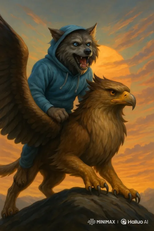 Fantasy Scene: Wolf and Griffin on Rocky Outcrop – AI Generated Video | Hailuo AI