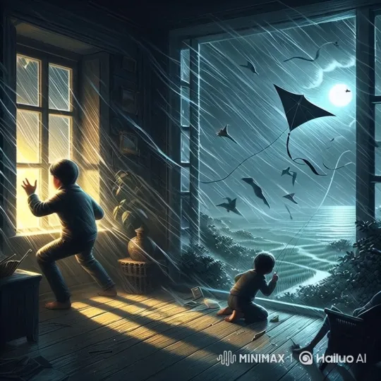 Boys Find Enchanted Kite in Stormy Night – AI Generated Video | Hailuo AI