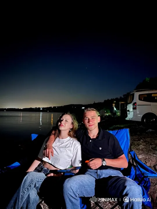 Family Bonding Moment by the Lake at Night – AI Generated Video | Hailuo AI