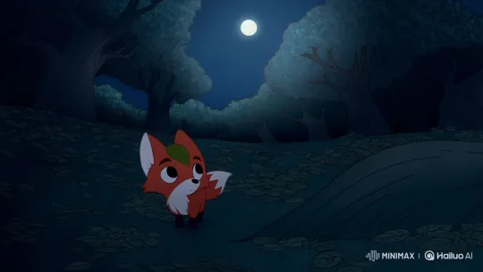 Curious Fox Cub Explores Mysterious Dark Forest – AI Generated Video | Hailuo AI