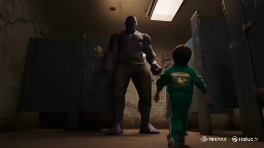 Squid Game Child Kills Thanos in Grimy Toilet – AI Generated Video | Hailuo AI