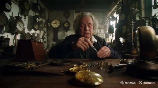 Elderly Clockmaker's Midnight Miracle with Golden Pocket Watch – AI Generated Video | Hailuo AI