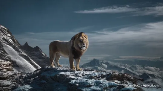 Majestic Lion Roars on Mount Everest Summit – AI Generated Video | Hailuo AI