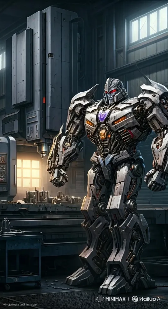 Megatron Watches a CNC Machine in a Dark Shop – AI Generated Video | Hailuo AI