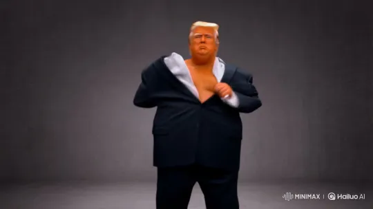 Trump Suit Burst, Overweight Man Kisses, White Substance Stream – AI Generated Video | Hailuo AI