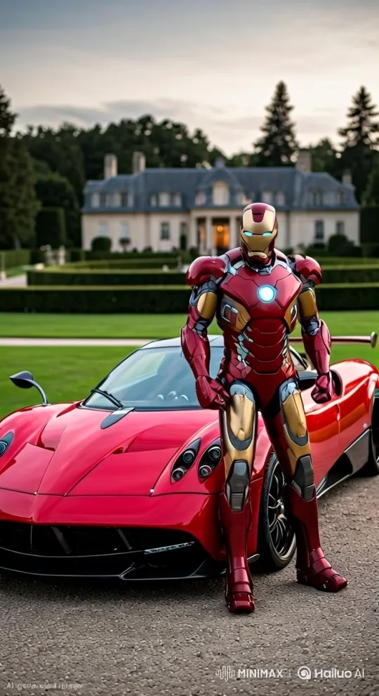 Iron Man Sits in and Drives a Red Pagani Huayra – AI Generated Video | Hailuo AI
