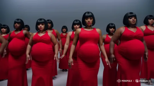 Pregnant Dancers in Red Dresses Perform Synchronized Routine – AI Generated Video | Hailuo AI