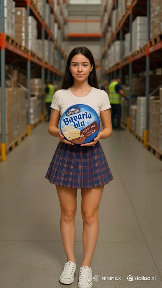 Young Woman Dances with Cheese in Warehouse – AI Generated Video | Hailuo AI