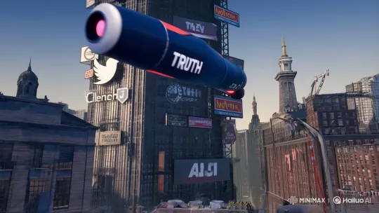 Missile Destroys TV Tower in Symbolic Urban Chaos – AI Generated Video | Hailuo AI