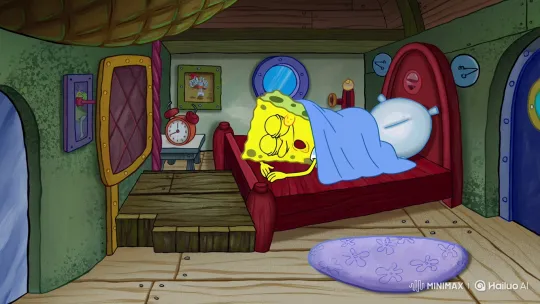 SpongeBob Sleepily Falls Out of Bed in Animated Scene – AI Generated Video | Hailuo AI