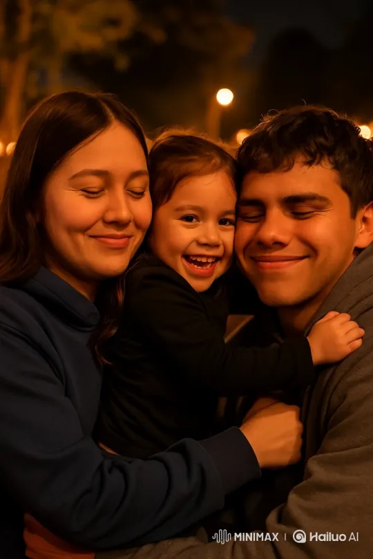 Couple and Child Embrace in Heartfelt Family Moment – AI Generated Video | Hailuo AI