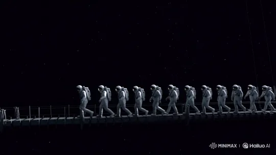 Astronauts Cross Unstable Space Bridge in Deep Space – AI Generated Video | Hailuo AI