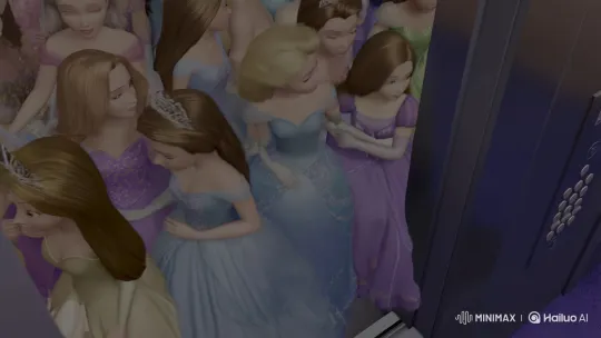Disney Princesses Crowd Elevator in Pixar Style – AI Generated Video | Hailuo AI