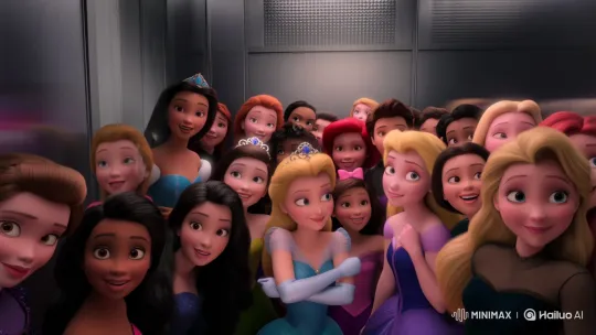Disney Princesses in Overcrowded Pixar-Style Elevator – AI Generated Video | Hailuo AI